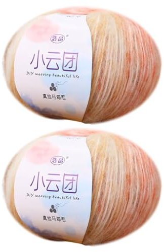 2 Rolle Mohairwolle mit Farbverlauf zum Stricken oder Häkeln Wollgarn Faden Regenbogen weiche Wollknäuel Garn Faden lange Wolle Schafwolle Kammgarn Wollfaden DIY Schal Schal Häkelfaden