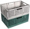 Lot de 2 boîtes pliantes en plastique robustes - 42 x 28 x 16 cm - Panier de rangement pliable empilable - Pour le rangement de la cuisine, la chambre à coucher, le bureau, le jardin (gris + vert