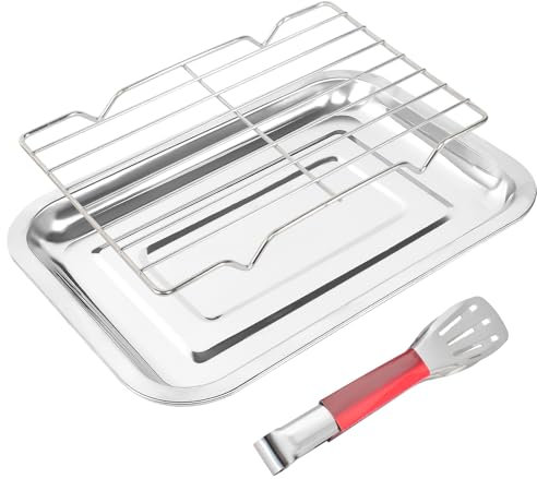 Teglie da Forno Teglia Forno Rettangolare Leccarda Forno Universale con Griglia Forno e Pinze da Cucina Teglia Forno per Cuocere Arrostire Servire (27 x 20 x 2 cm)