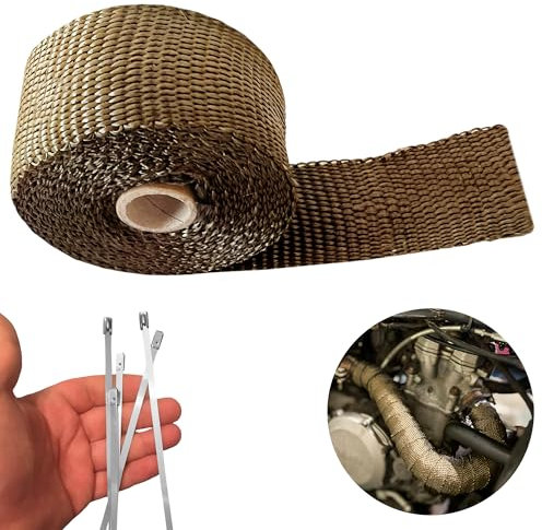 SAMOS® Cinta Anticalorica para Escape de Fibra de Basalto de 5M * 5CM + 10 Bridas de Acero Inoxidable Cinta Aislante Termica