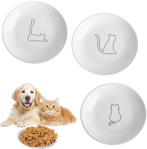 3 Piezas Comedero para Gatos, Ceramica Cuenco, Plato Comida Gato Plano, Cuenco Plano, para Gatos Pequeños y Perro