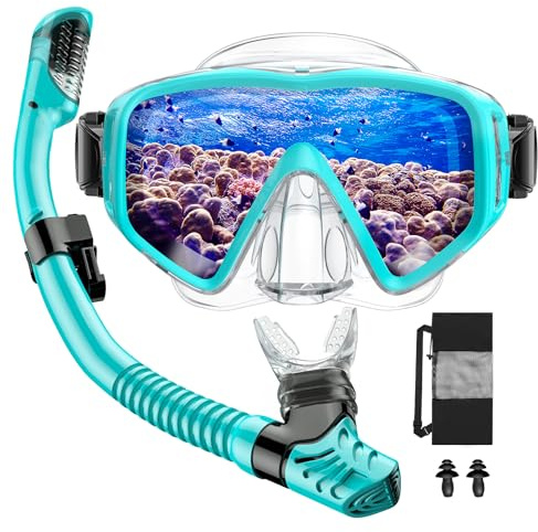 JEMULICE Set per Snorkeling Adulti con Maschera e Boccaglio, Maschera Subacquea Anti-Fog & Anti-Perdite Panoramica 180°, Maschera da Snorkeling, Snorkel Set, Maschera per Immersioni, Unisex-Adulto