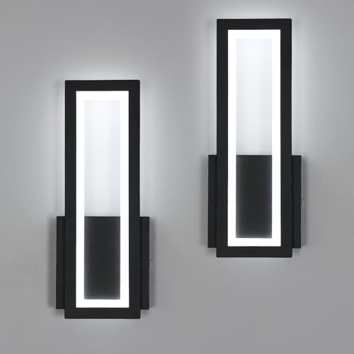 Osairous Lámpara de Pared LED Interior, 2 Piezas Apliques de Pared 16W 1800LM, Luz de LED Negro Moderna en Acrílico Dormitorio Blanco Frio 6500K para Sala de Estar Pasillo Escalera 32CM