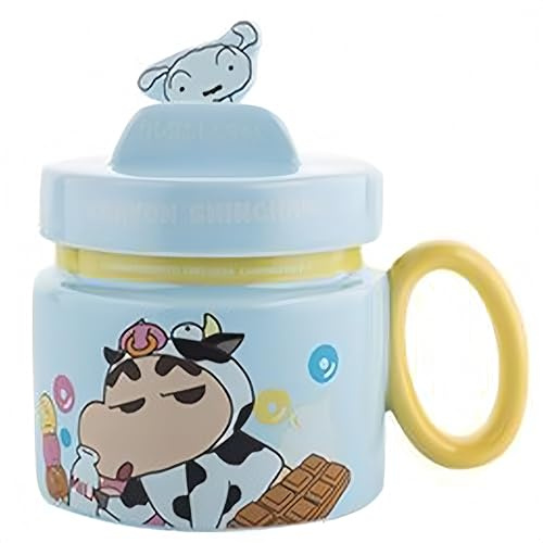 YY Taza de cerámica con forma de Shin-chan, taza de agua, taza de leche, taza de té, taza de café, taza de té (se puede utilizar como soporte para teléfono) (azul)