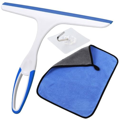 Xemnys Lavavetri multiuso per porte della doccia, finestre, vetri, auto, lavavetri doccia, lavavetri inclusi gancio a ventosa e asciugamano, 25,4 cm