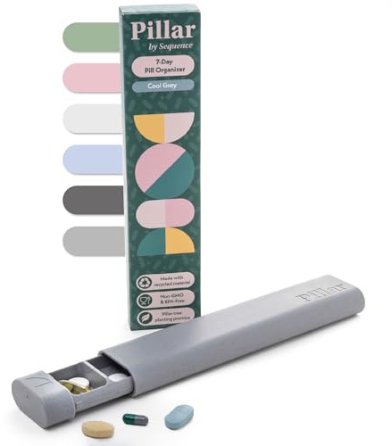 Pillar - 7 Tage Pillendose Organizer | BPA-freier Weizenstroh Pillendose Organizer | Schöner Tablet Organizer für Reisen und Zuhause (Cool Grey)