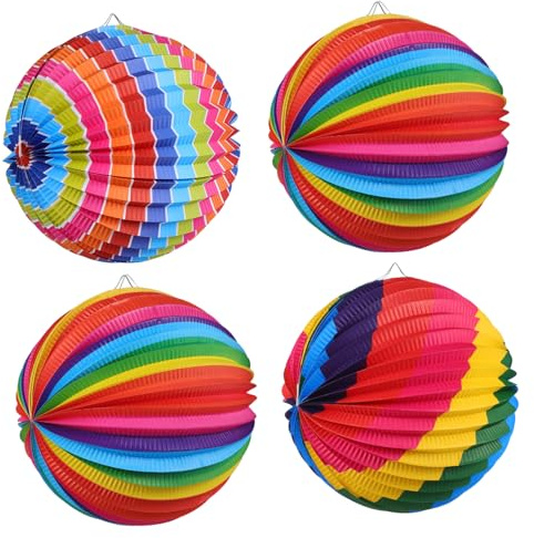 HOMSFOU Lanterne Di Carta Decorative Colorate, Paralumi Per Lanterne Di Carta Rotondi Pieghevoli, Set Da 4 Pezzi Per Festa, Matrimoni e Decorazioni Da Interno Ed Esterno
