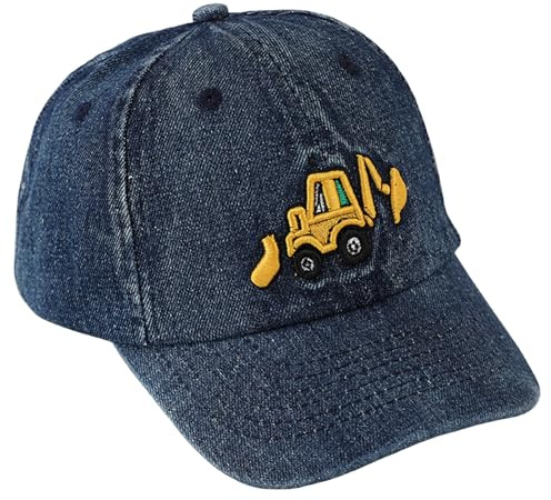 SEAUR Basecap barn grävmaskin denim keps pojkar flickor 3–8 år justerbar basebollkeps bomull basebollkeps småbarn Cappy Cap 52–54 cm, Mörkblå, one size