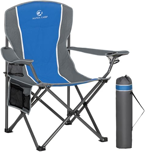 ALPHA CAMP Camping Chairs for Adults Folding Chair Outdoor with Cup Holder Heavy Duty Camping Chairs with High Back Up to 160 kg, Lightweight And Portable, Blue