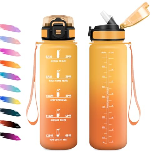 Gourde 1L, Bouteille d'eau Sport, Gourde Motivation avec Paille, Bouteille d'eau Marqueur de Temps, Étanche et Réutilisable, pour Enfant, Voyage, Randonnée, Camping, Cyclisme, Bureau, Fitness