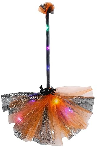 Escoba de bruja LED, escoba de bruja de Halloween con luz, escobas de brujas, accesorios de cosplay, escoba voladora, suministros de cosplay, accesorios de disfraz de Halloween (naranja)