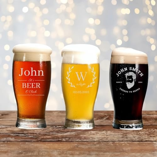 HDLOVE Verre à bière personnalisé avec gravure, verres à bière avec nom et date d'anniversaire personnalisés, for la fête des pères/cadeaux de témoin et collections for amateurs de bière