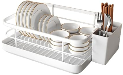 Generico Dish Drying Rack Asciuga Cucina - Scolapiatti Da Appoggio Vassoio Di Gocciolatoio - Organizer Da Cucina con Portaposate,Antiruggine Colapiatti,Design Staccabile, Facile Da Pulire E Spostare