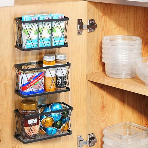 Woobroo 3 Pack Kitchen Cabinet Door Storage Box, Self-adhesive Cupboard Storage Organiser for Kitchen and Bathroom Spaces