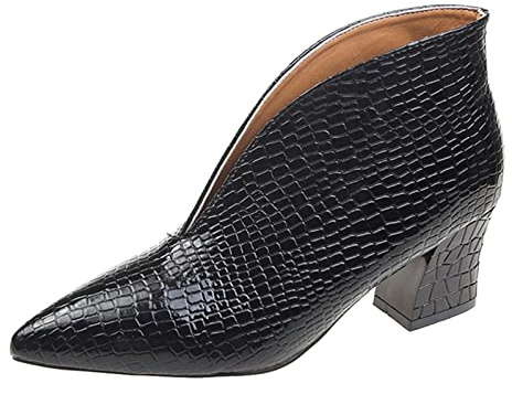 Generisch Ankle Boots with Snake Print Chunky Heel Comfortable Pointed Toe Slip On Boots for Women Elegant Winter Ankle Boots Women's Long Shaft Comfort Boots Block Heel Wellington Boots, black, 8 UK