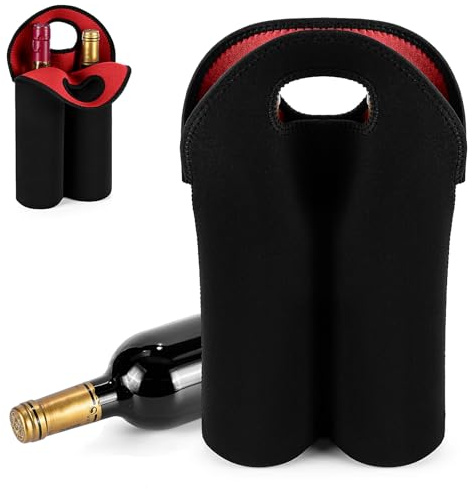 Bolsa Botella Vino Portabotellas para 2 Botellas de Vino Regalar Rosado Blanco con 2 Compartimentos Bolsa de la Compra Reutilizable Bolsa de Almacenamiento de Botellas de Vino 37 x 25 x 12 cm Rojo