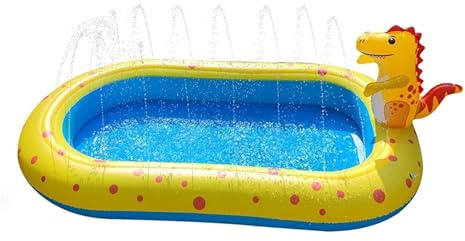 Piscina gonfiabile, piscina pieghevole, piscina da esterno con dinosauro, irrigatore, gioco, piscina