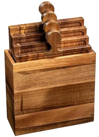 Inaug - Juego de tablas de cortar para quesos – Bandeja para embutidos de madera con forma de puzle de 4 piezas | Bandeja para embutidos con asas y soporte para copa de vino | Aperitivo Comida