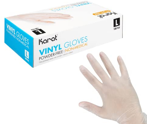 Karat [Large - 1,000 ct] Clear Vinyl Disposable Gloves, Powder-Free, Great Fit, Tear-Resistant for Multi-Purpose (FP-GV1008)