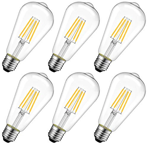 LVWIT 6.5W E27 Filament LED Glühfaden ST64, 2700K Warmweiß, ultrahell 806 lm, Rustikalampe in Kolbenform, Filamentstil klar (6er Pack)