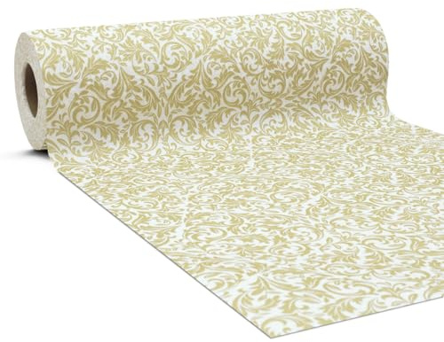 GRUBly Tischläufer Tischband GOLD Ornament Hochzeit | Textilähnliche AIRLAID | 30cm x 20m | Tischdeko für Hochzeit, Geburtstag, Party