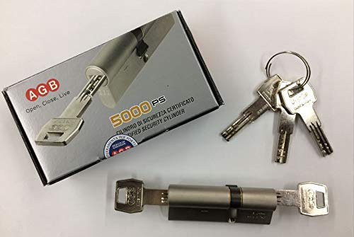 Cilindro di sicurezza europeo AGB serie 5000 PS :doppia funzione,il cilindro funziona anche con le chiavi inserite su i lati.- Antibumping - 5 chiavi Lunghezza del cilindro 85 mm. (30-10-45)