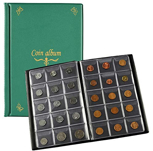 Ettonsun Münzsammelalbum mit 150 Taschen, 4,6 x 4,3 cm, Münzsammelalbum für Sammler, grün