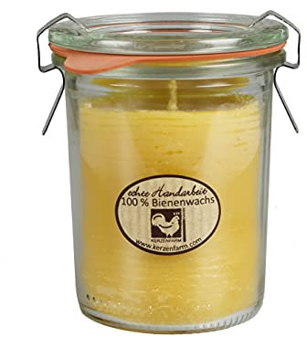 Kerzenfarm Hahn Bienenwachskerze im Original Weckglas, 160 ml, Kerze aus reinem Bienenwachs, Naturprodukt, echte Handarbeit, 84 mm x Ø 70 mm