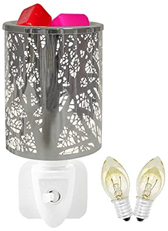 Metal Wax Melt Burner Oil Burner Plug in, Electric Candle Wax Warmer Melter Essential Oil Fragrance Burner, Night Light Aroma Lamp For Home Office Bedroom Gifts & Decor (Silver-Tree)