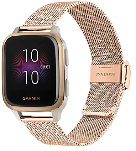 TRUMiRR Compatible avec Garmin Venu/Venu Sq/Sq Music Bracelet de montre, Bracelet de montre en métal en acier inoxydable tissé en maille Sangle à dégagement rapide pour Garmin Venu/Venu Sq/Sq Music
