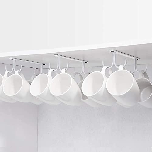 Porte-Tasses Rangement Suspendu Range Tasse à Café Expresso 6 Crochets de Rangement Metal pour Cuisine Étagère Placard à Visser Accroche-Tasses Porte-Gobelet Métal Laqué