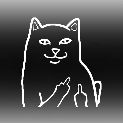 Rude Middle Finger Cat Sticker Funny Kitten Flipping Off Swearing Decal MTB Motocross Mountain Bike Fun Car Helmet Laptop Fridge Toolbox JDM Window Bumper Water Bottle Fluff Off Gift Kitty (White)