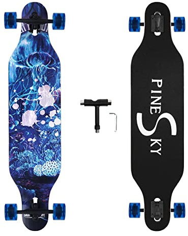 PINESKY 41 Inch Longboard Skateboard 8 Ply Natural Maple Complete Skateboard Cruiser for Cruising, Carving, Free-Style and Downhill with T-Tool