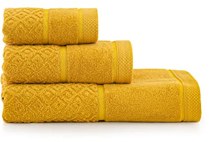 ZWOLTEX Handtuch Sets - Badetuch - Handtuch - Gästetuch I 100% Ägyptischer Baumwolle I Made IN EU I Sammlung MAKAO, Farbe:Kurkuma (140x70+100x50+50x30)
