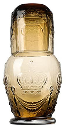 BestAlice Bedside Carafe Set, 750ML (25 Oz) Vintage Nightstand Glass Pitcher With Cup, Clear Glass Juice Water Carafe