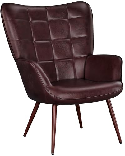 Yaheetech Accent Chair Faux Leather Modern Armchair High Back Sofa Chairs for Living Room/Bedroom, Chestnut Brown