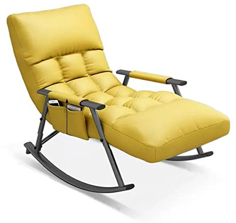 LEIYTFE Wohnzimmer-Schaukelstuhl, moderner Sessel, Relaxstuhl für den Innenbereich mit Seitentasche, Stahlrahmen, Anti-Kipp-Design, weicher Schlafstuhl (Farbe: Gelb)