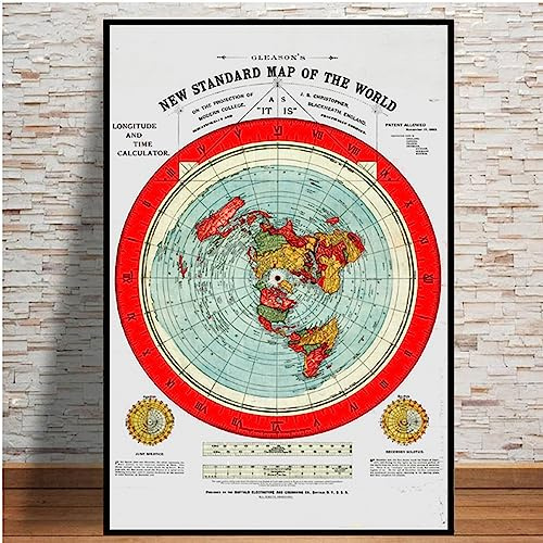 TANYANG Hd Modern Spray Picture Canvas Poster Flat Earth Map Gleason'S Neue Weltkarte Wandbild Malerei Für Ästhetische Wohnzimmerdekor A1 50X70Cm Kein Rahmen