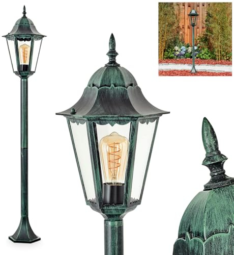HOFSTEIN Außenstehleuchte Hongkong, Außenwegeleuchte aus Metall/Glas in Schwarz-Grün/Klar, Wegeleuchte im Landhaus/Antik/Retro/Vintage-Design, Garten, Außenbereich, Terrasse, Höhe 120 cm, E27, IP44