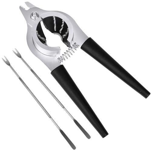 Nut Crackers for All Nuts Heavy Duty Nutcrackers Walnut Cracker with Plier for Easy Cracking Stainless Steel Nut Cracker for Pecan Nut Cracker Tool with Non-slip Handle-2 Picks Included-Black