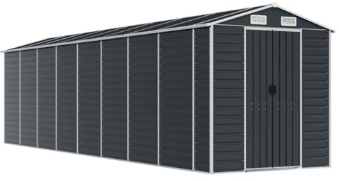 prissent Metall Gerätehaus 191x725x198 cmGeräteschuppen mit Schiebetür Geräteschrank Fahrradunterstand Blechhütte Metallschrank Outdoor Anthrazit