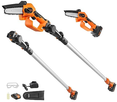 VEVOR Élagueur Électrique sur Perche Sans 20 V 2 Ah peut atteindre 22000 RPM 135° Fil 2 en 1 Télescopique 1,08-2,43m Épaisseur de Coupe 13 cm Élagueur Électrique avec Batterie et Couvercle