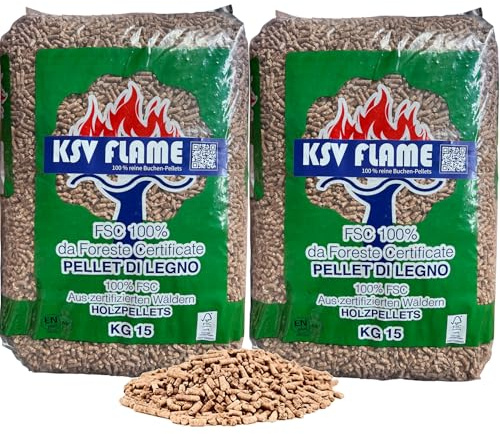 30kg KSV FLAME Buchen-Pellets für BBQ, Smoker, Räucherofen, Grill, Pizzaofen | Smoker-Granulat | Grillpellets