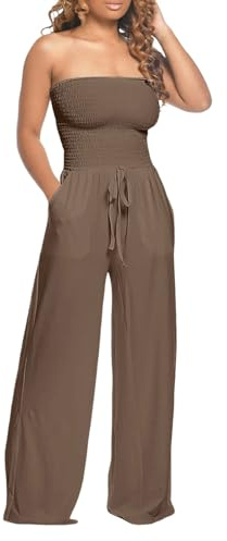 Jumpsuit Damen Elegant Sommer Ärmellos Overall Einteiler Hosenanzug Festlich Hochzeit Sexy Trägerlos Bandeau Overall Party Urlaub Hohe Taille Playsuit Romper Hosenanzüge Jumpsuits für Damen