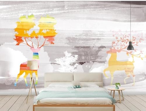Fototapete Blumen 3D Tapeten 3D Effekt Wohnzimmer Schlafzimmer Vliestapete Frischer Elch Aquarell Schwarzer Und Weißer Baum Natur Grau Graffiti Steinoptik Kinder Tapeten