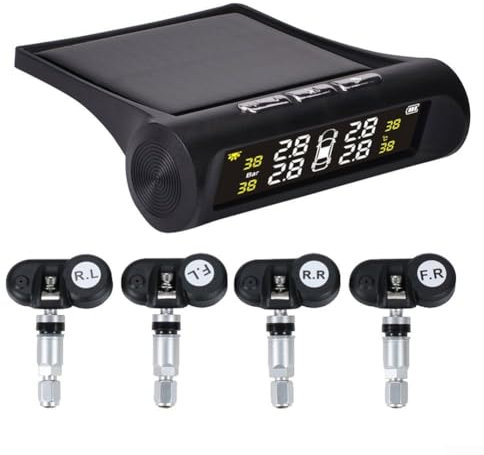 PETSTIBLE Auto Reifendruckkontrollsystem, Auto Solar Wireless TPMS eingebautes Reifendruckkontrollsystem mit 4 Sensoren, W759PY832519CMPKZS2WHR
