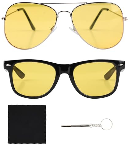 Lot de 2 paires de lunettes de conduite avec verres polarisés jaunes haute définition pour vision nocturne UV400 et protection des yeux pour homme et femme, Noir/jaune