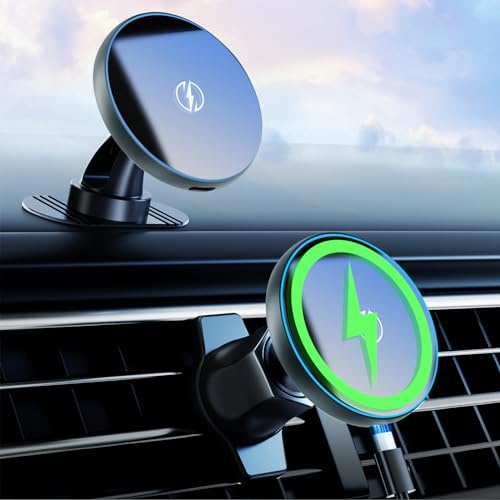 Beeasy 15W MagSafe Autohalterung mit Ladefunktion, Magsafe Ladegerät Auto Ladestation Wireless Car Charger Kfz Magnet Handyhalterung für iPhone 17 16 15 14 13 12 Pro Max Plus