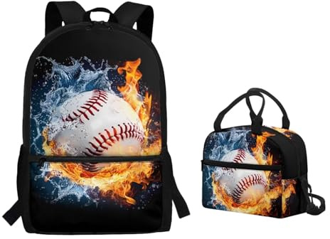 POLERO Rucksäcke für Mädchen, Büchertaschen-Set mit Lunchbox, Kinder, Grundschulranzen-Set für Jungen, Softball Water Fire, Einheitsgröße, Schulranzen-Set