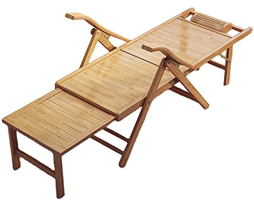 Holz-Loungesessel für den Außenbereich, Terrassen-Loungesessel, Sommer-Strandstuhl mit Verstellbarer Rückenlehne, Gartenbank mit einziehbarer Fußstütze, klappbarer Bambus-Loungesessel